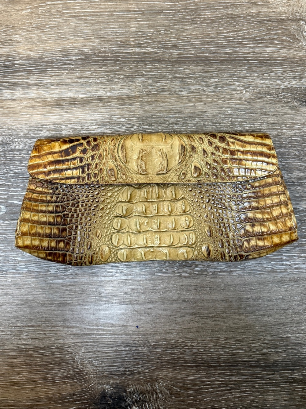 Brahmin Crocodile Embossed Leather Clutch in Honey Brown